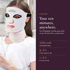 Woman relaxing on the sofa wearing the cordless Lumhour LED mask