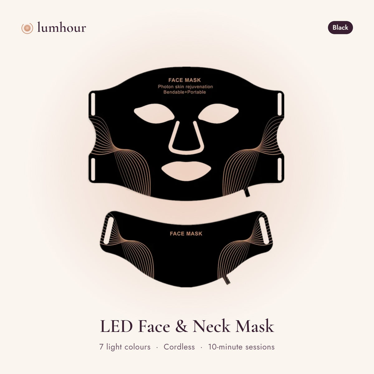 Lumhour LED face and neck mask in black