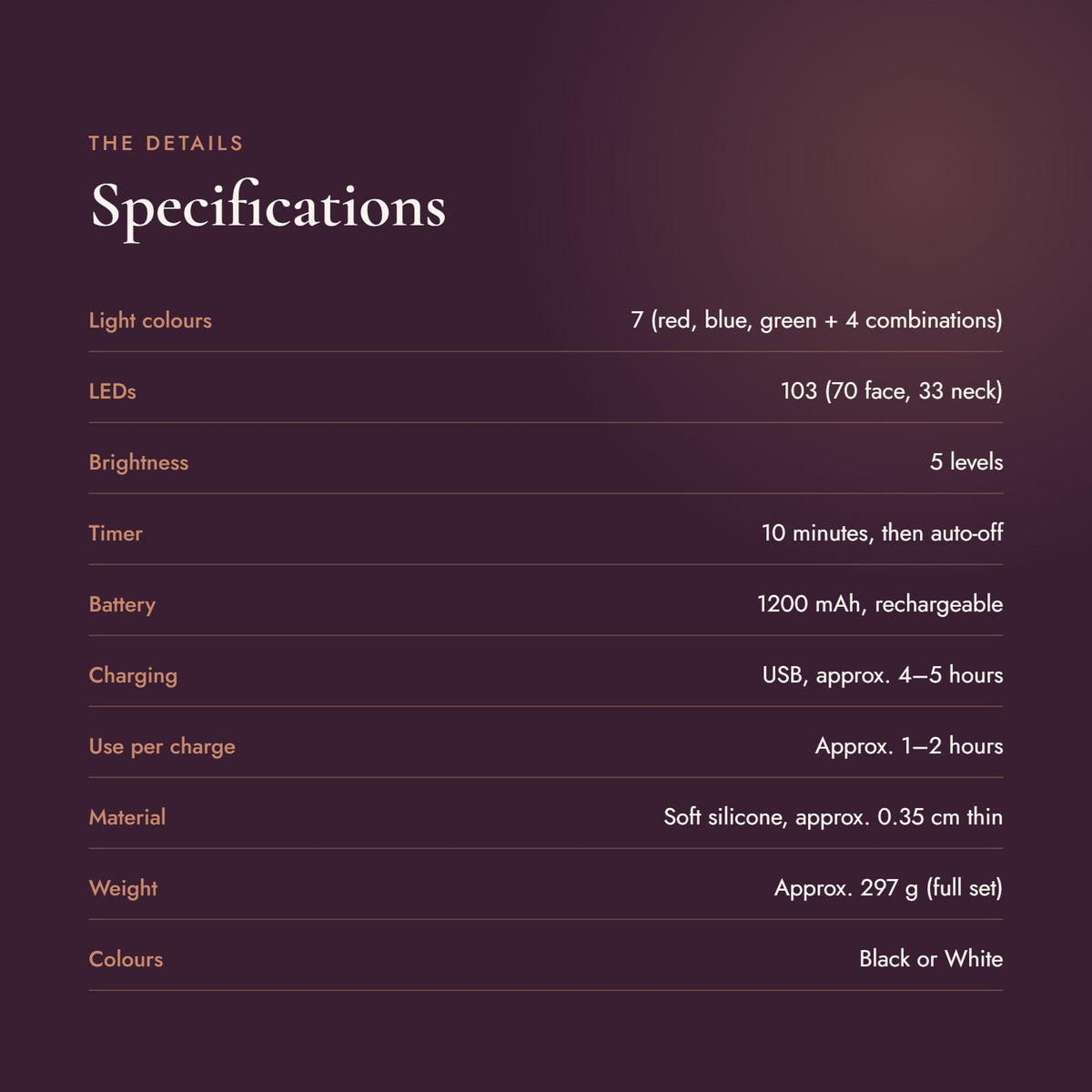 Lumhour LED mask specifications
